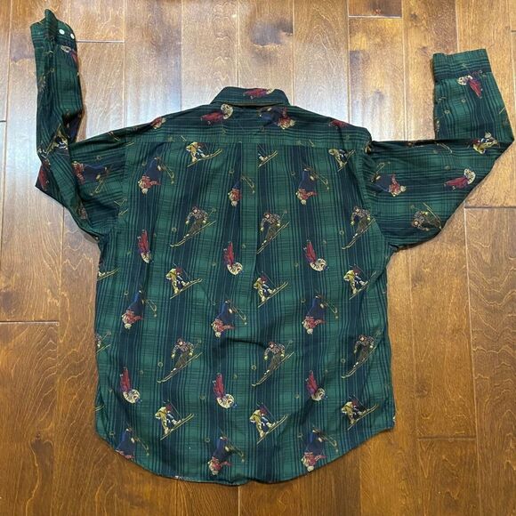 Tommy Hilfiger Vintage Y2K AOP Ski Hunter Green Button Front Shirt Men's XL - Picture 6 of 9